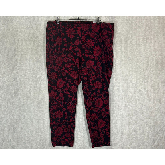Chicos Pants 20-4 Red Black Floral Actual 40X28 Flex Waistband Slim Ankle NWT - Picture 1 of 9